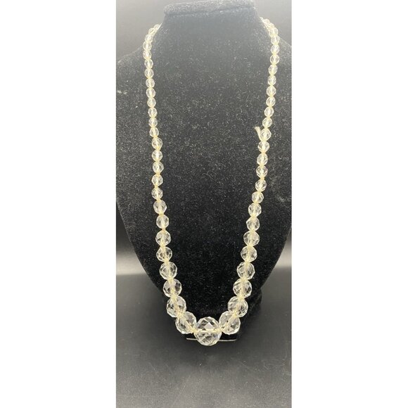 Unbranded Jewelry - Vtg Necklace Faceted Crystals Graduated Beads 20" Hand Knotted 20" Cord Barrel